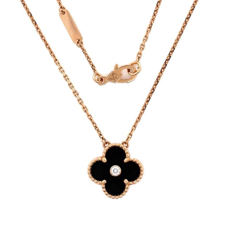 Van Cleef & Arpels Vintage Alhambra Pendant Necklace 18K Rose Gold and Onyx - 2