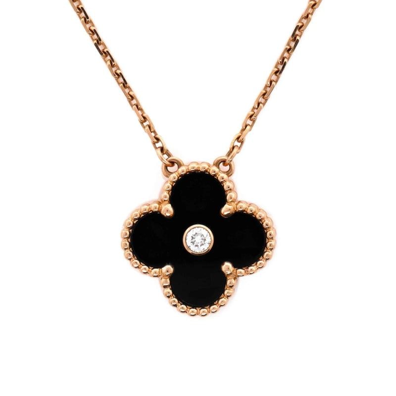 Van Cleef & Arpels Vintage Alhambra Pendant Necklace 18K Rose Gold and Onyx - 3