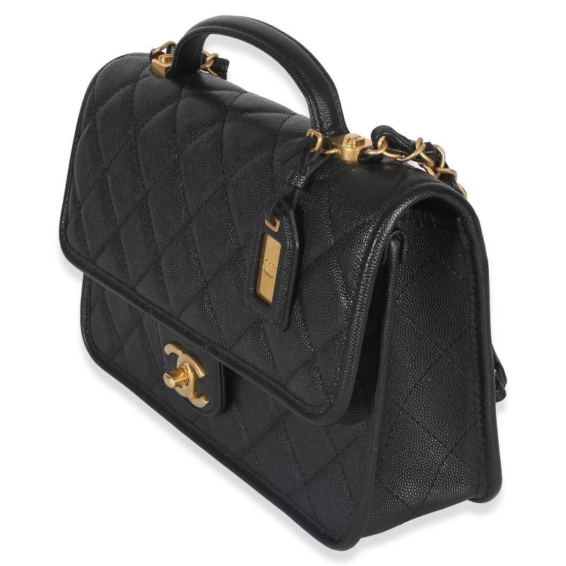 Chanel Black Quilted Caviar 22K Top Handle Flap Handbag - 3