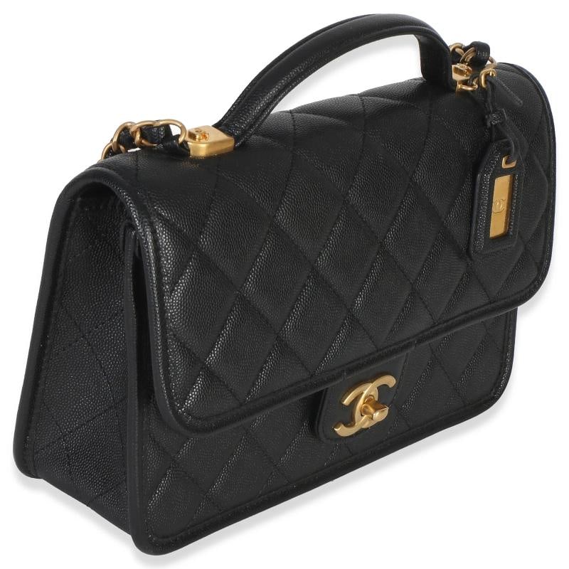 Chanel Black Quilted Caviar 22K Top Handle Flap Handbag - 4