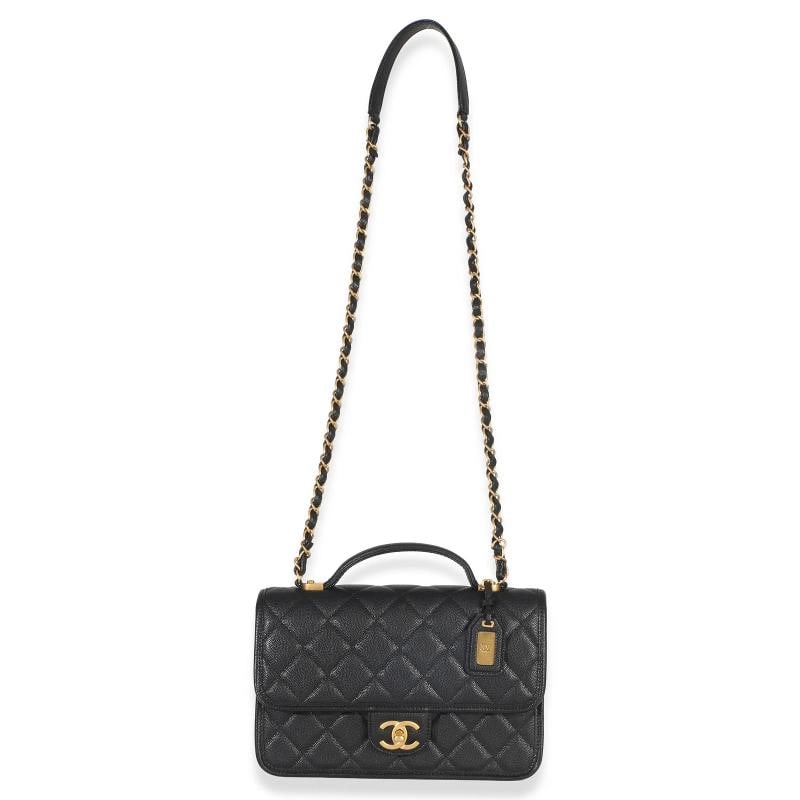 Chanel Black Quilted Caviar 22K Top Handle Flap Handbag - 6