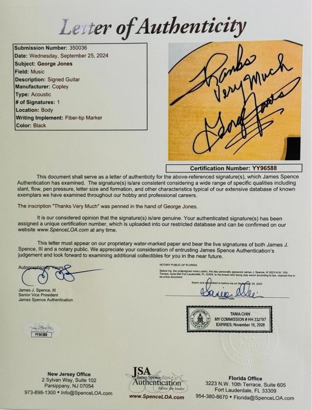 GEORGE JONES Signed Acoustic Copley Guitar Autograph JSA LOA Country - 7
