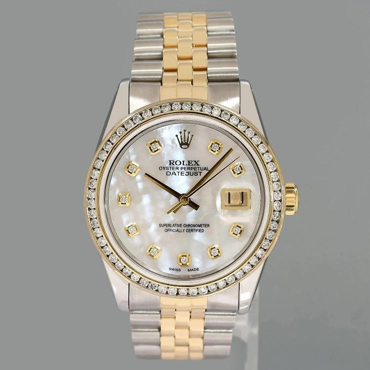 PEARL & DIAMOND BEZEL Rolex DateJust 16013 Two-Tone Yellow Gold Jubilee Watch - 2