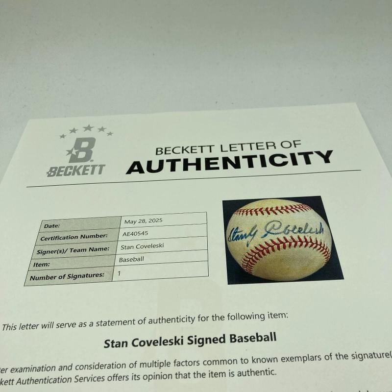 Stan Coveleski Single Signed Baseball Beckett COA - 4