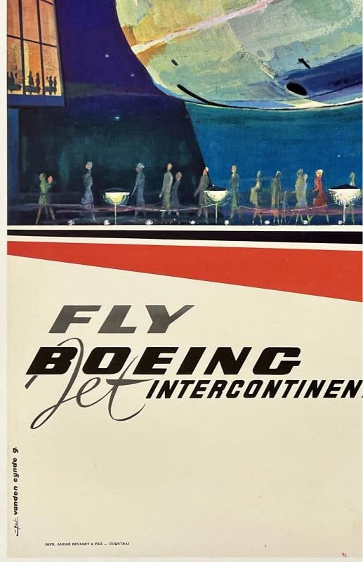 Original Vintage Poster FLY BOEING JET SABENA BENGIAN WORLD AIRLINES Airline OL - 4