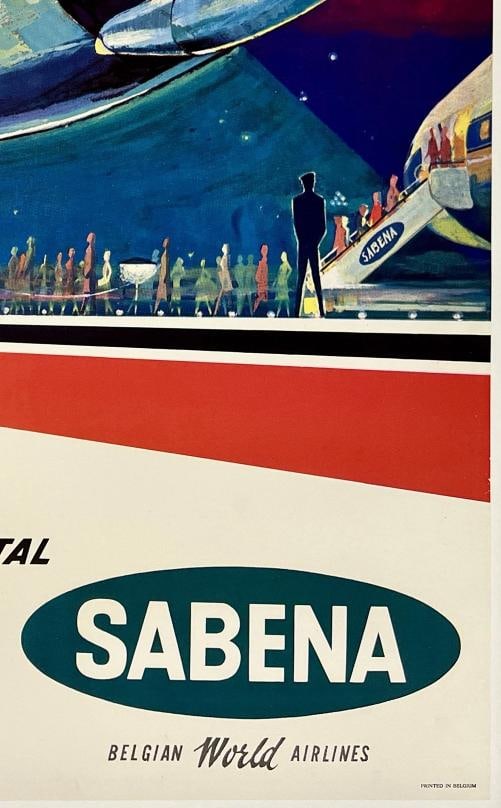Original Vintage Poster FLY BOEING JET SABENA BENGIAN WORLD AIRLINES Airline OL - 5