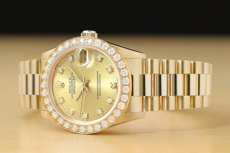 ROLEX PRESIDENT 68278 FACTORY DIAMOND DIAL 1.5 CT BEZEL 18K YELLOW GOLD WATCH - 2