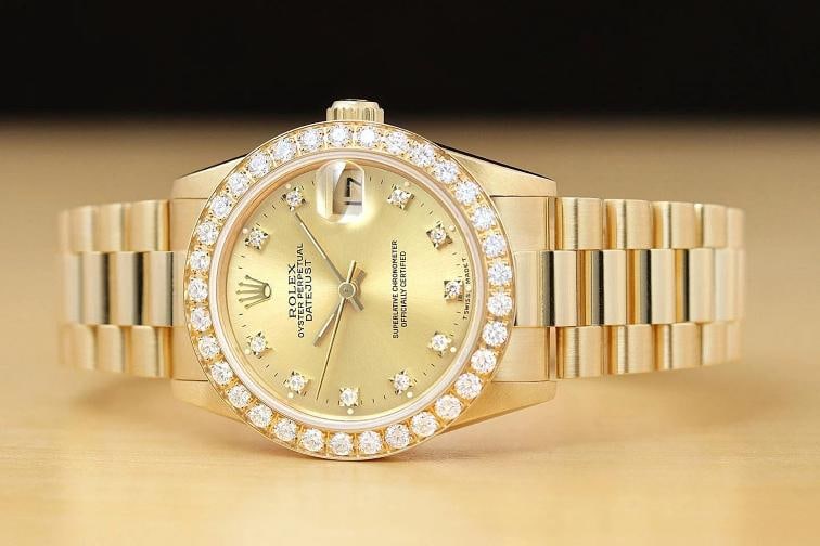 ROLEX PRESIDENT 68278 FACTORY DIAMOND DIAL 1.5 CT BEZEL 18K YELLOW GOLD WATCH - 3