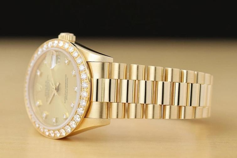 ROLEX PRESIDENT 68278 FACTORY DIAMOND DIAL 1.5 CT BEZEL 18K YELLOW GOLD WATCH - 4