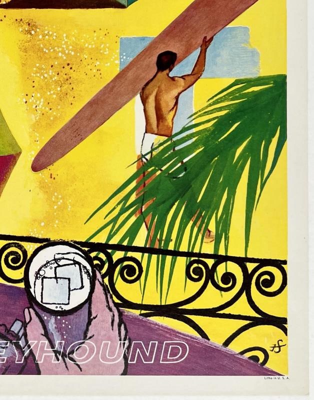 Original Vintage Mini Poster GREYHOUND FLORIDA Bus Travel Sun Beach 11" x 14" OL - 5