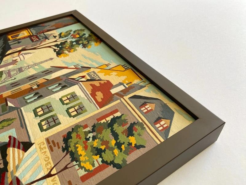 RARE 1950'S PAINT BY NUMBER " PARIS STREET SCENE " CUSTOM FRAMED MCM PAINTING - 11