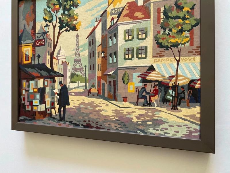 RARE 1950'S PAINT BY NUMBER " PARIS STREET SCENE " CUSTOM FRAMED MCM PAINTING - 13
