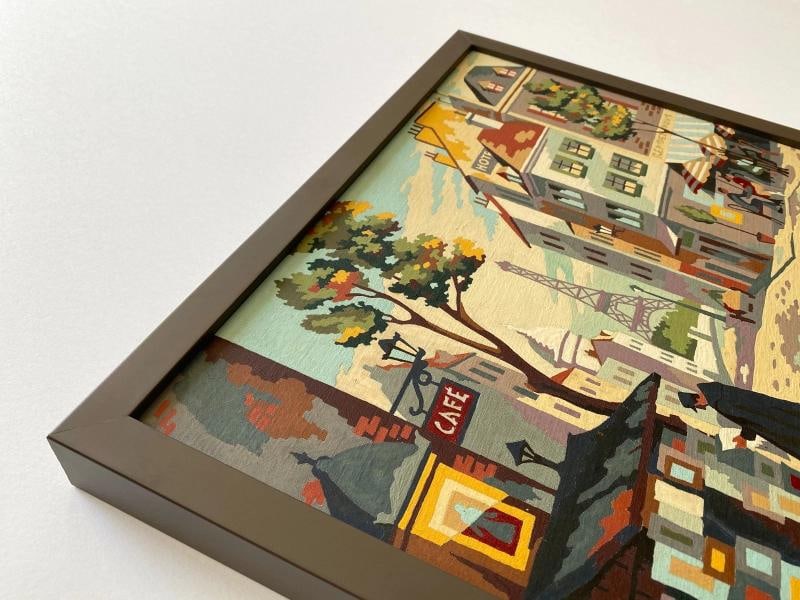 RARE 1950'S PAINT BY NUMBER " PARIS STREET SCENE " CUSTOM FRAMED MCM PAINTING - 5