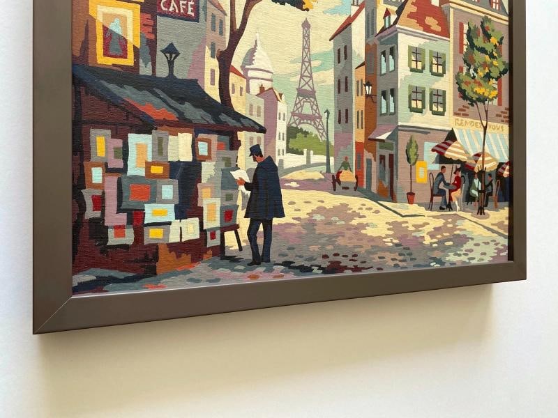 RARE 1950'S PAINT BY NUMBER " PARIS STREET SCENE " CUSTOM FRAMED MCM PAINTING - 9