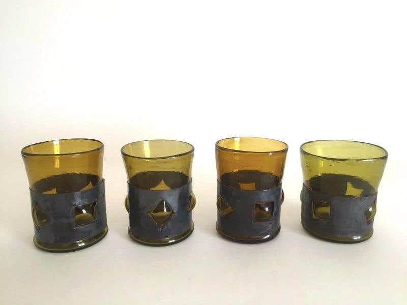 VINTAGE BRUTALIST FELIPE DERFLINGHER IMPRISONED GLASS DECANTER & GLASSES 8PC SET - 6
