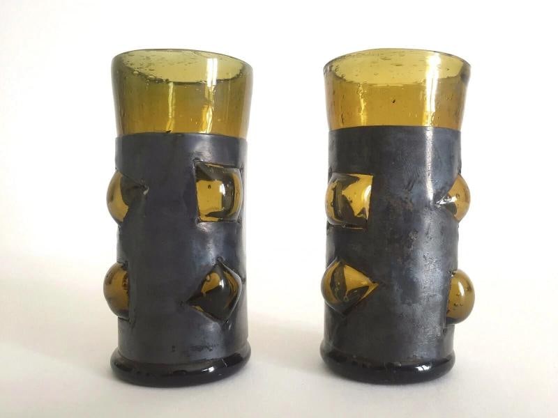 VINTAGE BRUTALIST FELIPE DERFLINGHER IMPRISONED GLASS DECANTER & GLASSES 8PC SET - 7