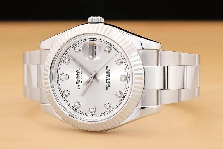 2010 CARD ROLEX DATEJUST II 41MM 116334 SILVER DIAMOND DIAL 18K GOLD STEEL WATCH - 2