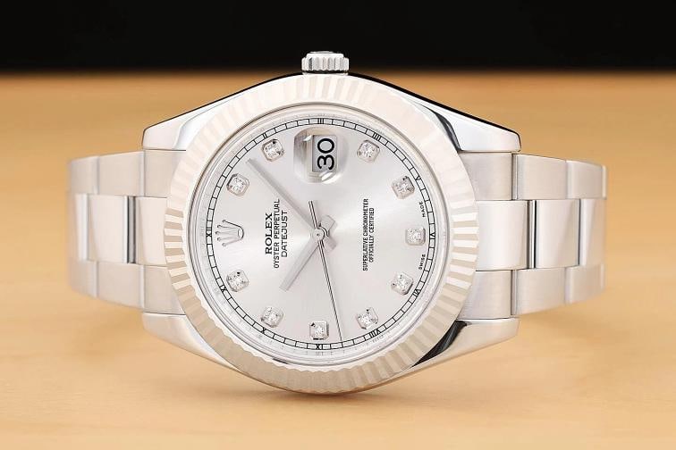 2010 CARD ROLEX DATEJUST II 41MM 116334 SILVER DIAMOND DIAL 18K GOLD STEEL WATCH - 3