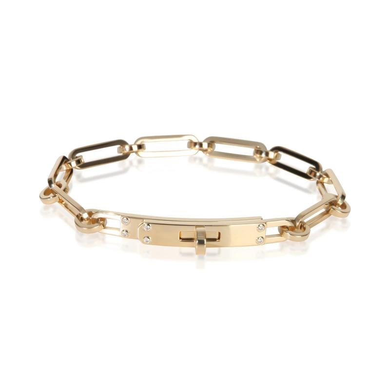 HermÃƒÂ¨s Yellow Gold Diamond Small Kelly Chaine Bracelet: Condition: Pre-owned,Shape: Round Brilliant,Item Length: 6 in,Clasp/Buckle Type: N/A,With Original Box/Packaging: Yes,Side Stone Type: Diamond,Side Stone Weight (cts): 0.04,Metal Purity: 18k,With