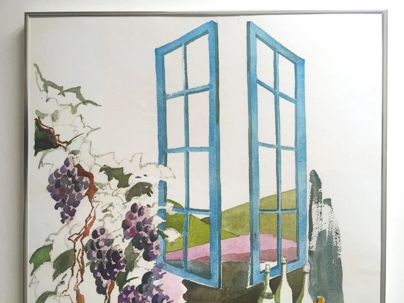 VTG 1980'S NOAL BETTS " CALIFORNIA WINE COUNTRY " LITHOGRAPH PRINT FRAMED POSTER - 2