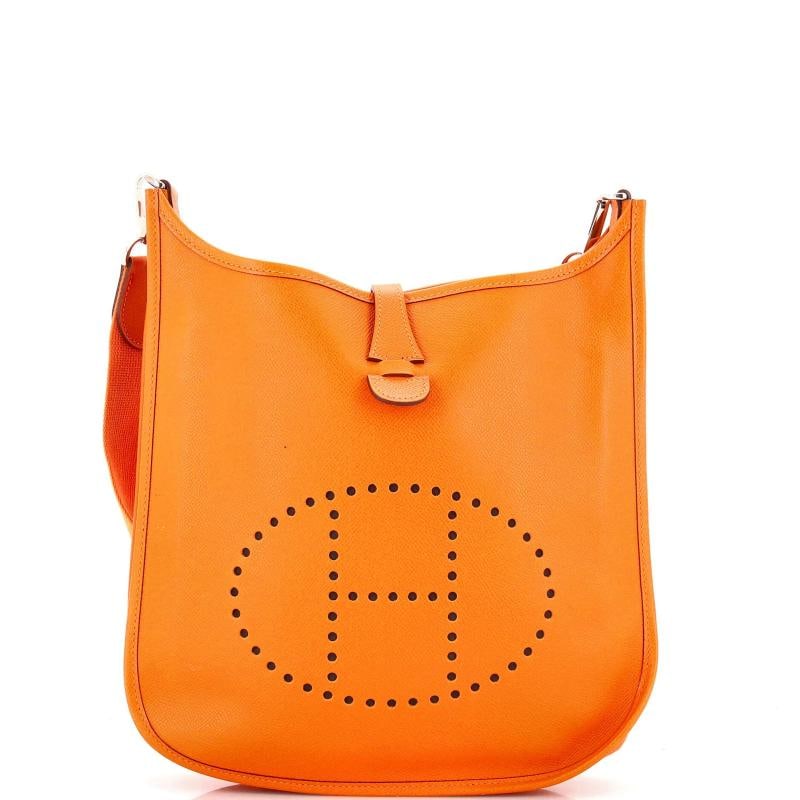 Hermes Evelyne Bag Gen II Epsom PM: Condition: Pre-owned - Good,Brand: Hermes,Exterior Material: Leather,Style: Cross Body Bags,Exterior Color: Orange,Department: Women,Size: Pm,Accessories: Dust Bag, With Strap Condition: Good. Exterio