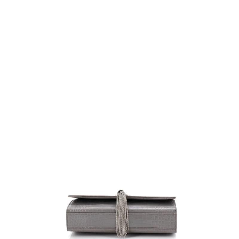 Saint Laurent Classic Monogram Tassel Crossbody Bag Crocodile Embossed Leather - 4