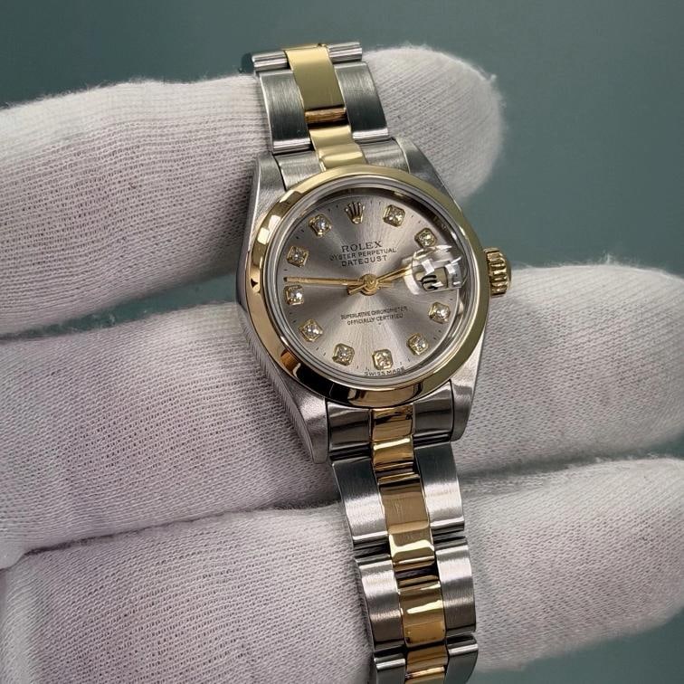 Rolex Ladies Datejust 79163 26mm Silver Diamond Dial 18k Yellow Gold Steel - 2