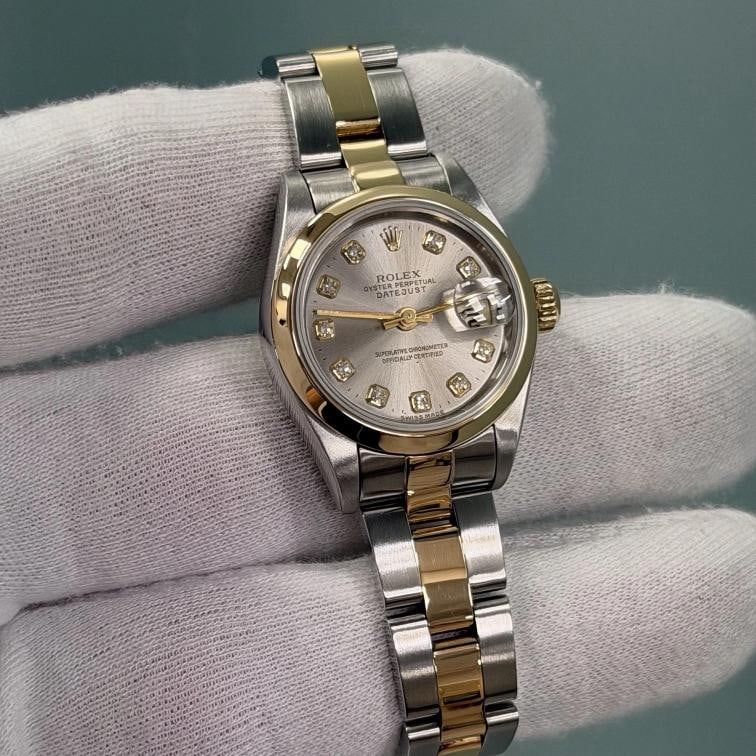 Rolex Ladies Datejust 79163 26mm Silver Diamond Dial 18k Yellow Gold Steel - 4