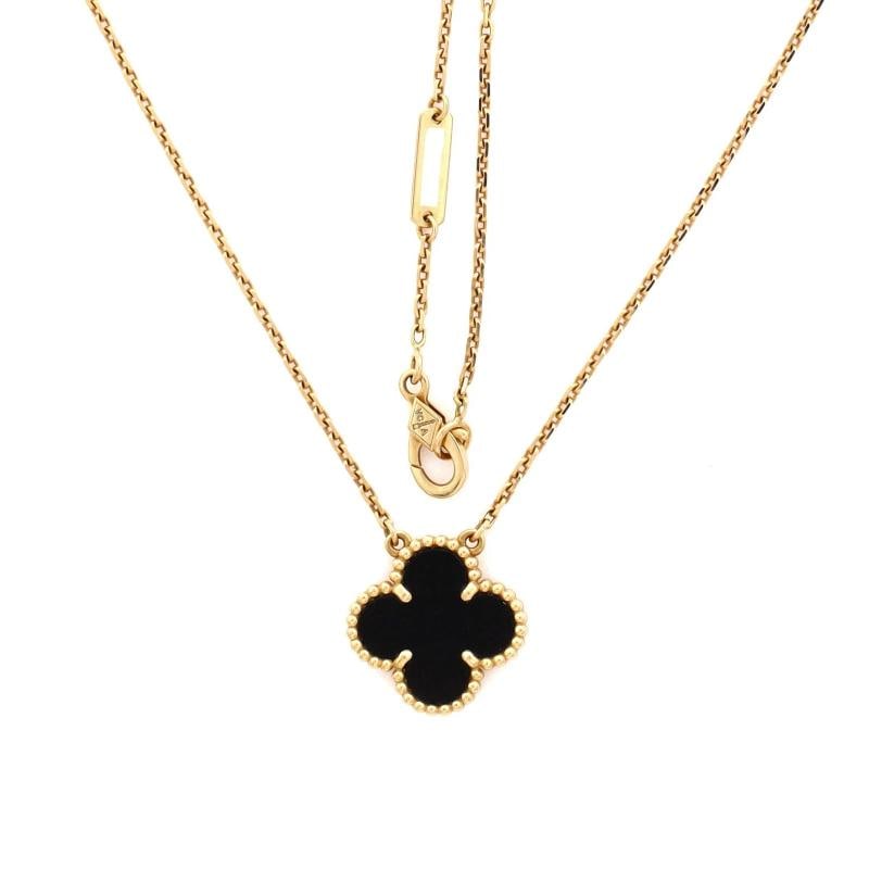 Van Cleef & Arpels Vintage Alhambra Pendant Necklace 18K Yellow Gold and Onyx - 2