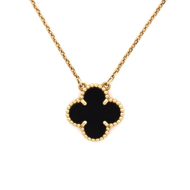 Van Cleef & Arpels Vintage Alhambra Pendant Necklace 18K Yellow Gold and Onyx - 3