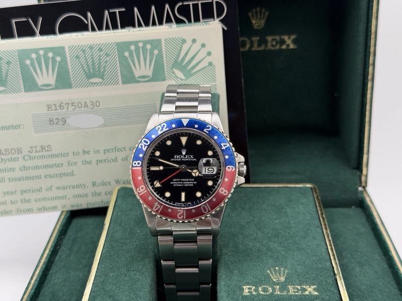 Rolex GMT Master Pepsi 16750 40mm Patina Dial Red Blue Bezel Steel Box Paper - 15