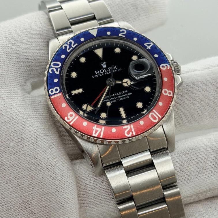 Rolex GMT Master Pepsi 16750 40mm Patina Dial Red Blue Bezel Steel Box Paper - 7