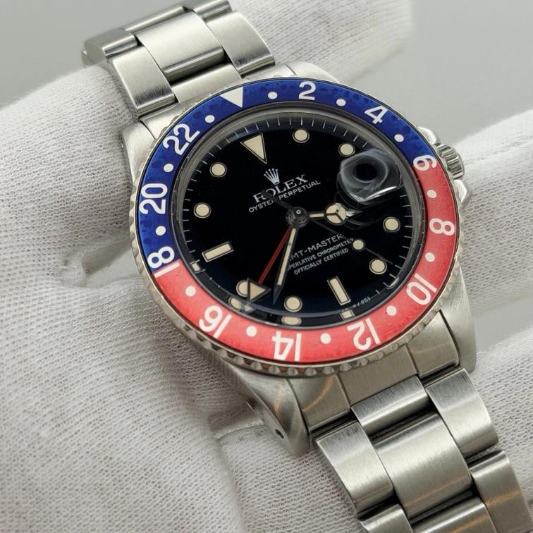 Rolex GMT Master Pepsi 16750 40mm Patina Dial Red Blue Bezel Steel Box Paper - 8