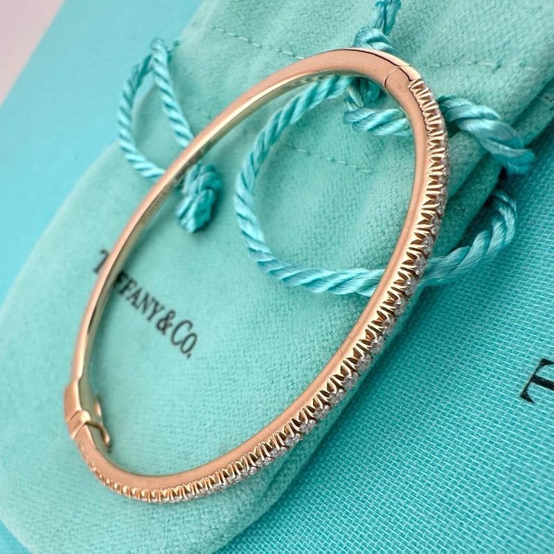 Tiffany & Co 18k Rose Gold Diamond Metro Hinged Bangle Bracelet - 10