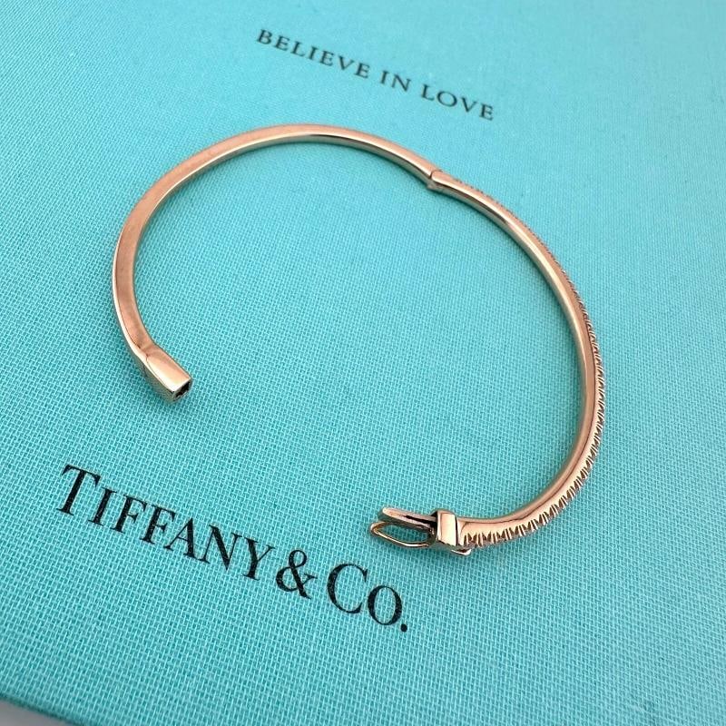 Tiffany & Co 18k Rose Gold Diamond Metro Hinged Bangle Bracelet - 12