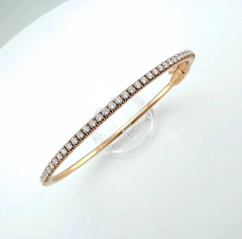 Tiffany & Co 18k Rose Gold Diamond Metro Hinged Bangle Bracelet - 5