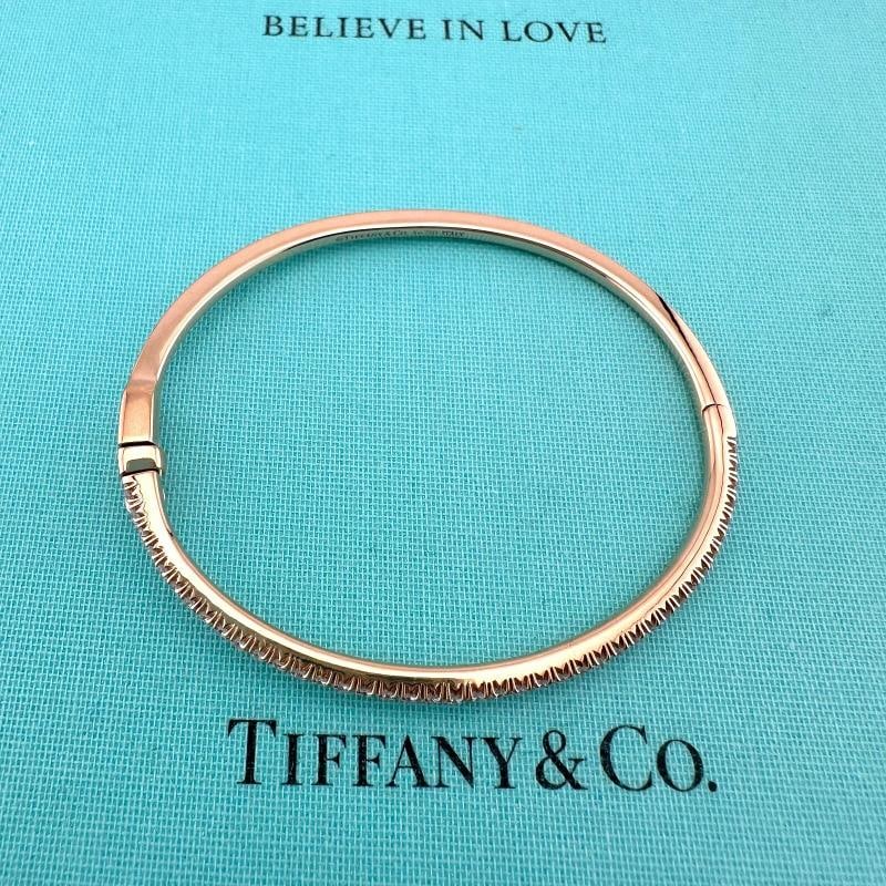 Tiffany & Co 18k Rose Gold Diamond Metro Hinged Bangle Bracelet - 8