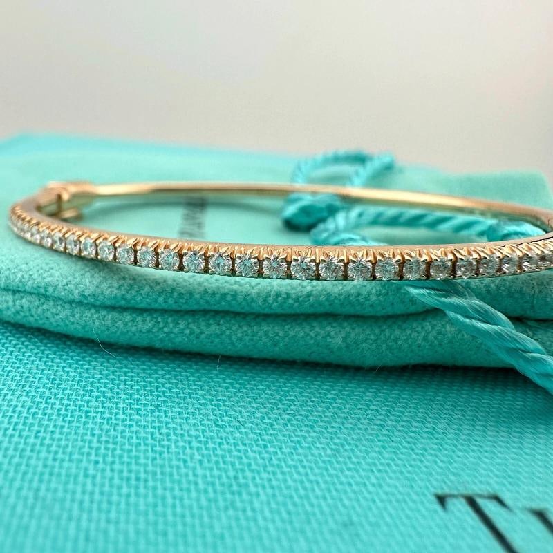 Tiffany & Co 18k Rose Gold Diamond Metro Hinged Bangle Bracelet - 9