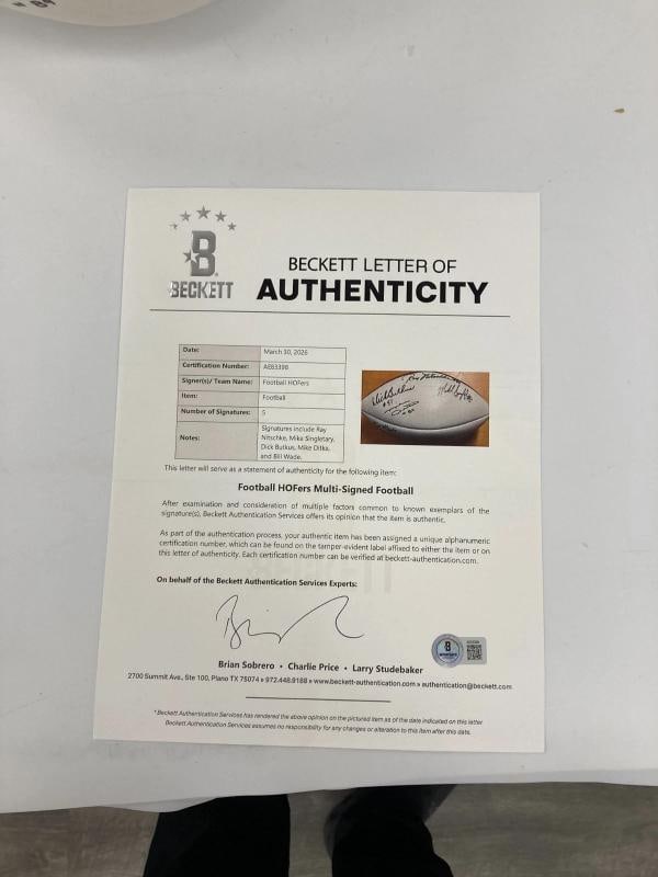 Ray Nitschke Dick Butkus Mike Ditka HOF Multi Signed Football Beckett COA - 6
