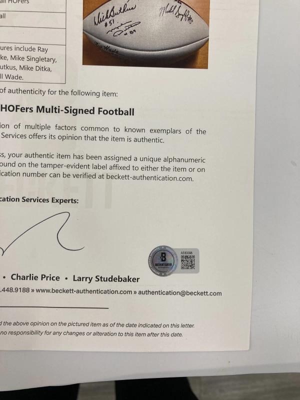 Ray Nitschke Dick Butkus Mike Ditka HOF Multi Signed Football Beckett COA - 7