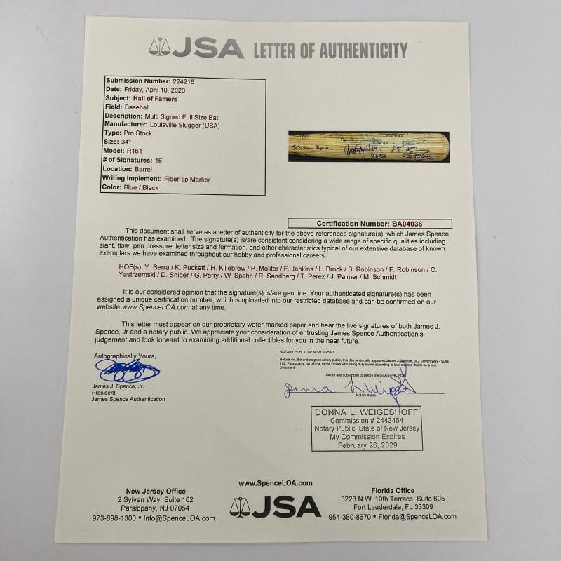 Beautiful Hall Of Fame Multi Signed Baseball Bat Kirby Puckett JSA COA - 11