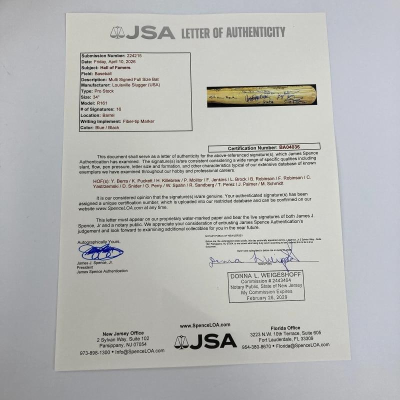 Beautiful Hall Of Fame Multi Signed Baseball Bat Kirby Puckett JSA COA - 2