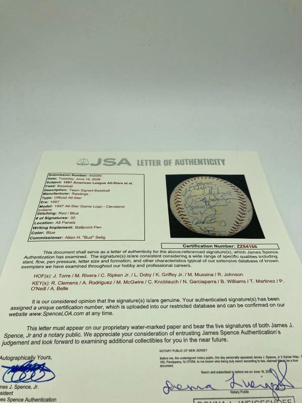 1997 All Star Game Team Signed Baseball Ken Griffey Jr. Mark Mcgwire 30 Sigs JSA - 11
