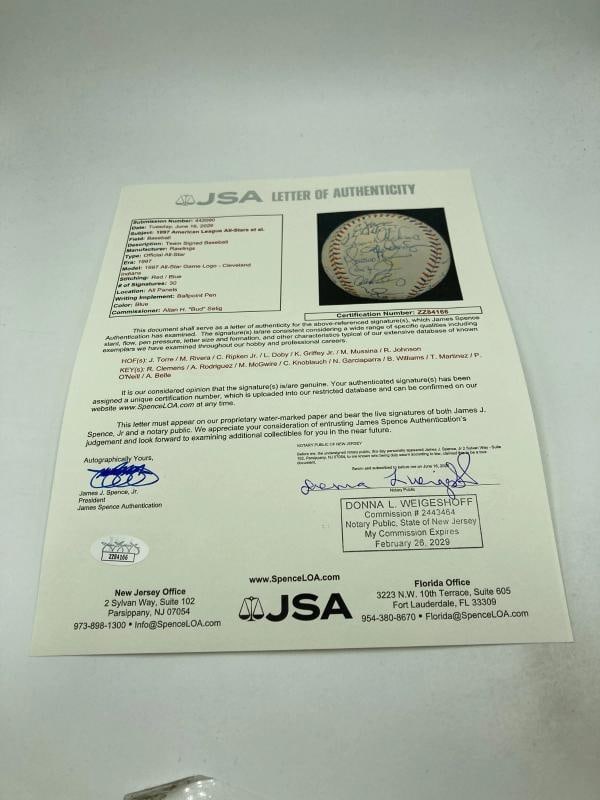 1997 All Star Game Team Signed Baseball Ken Griffey Jr. Mark Mcgwire 30 Sigs JSA - 4