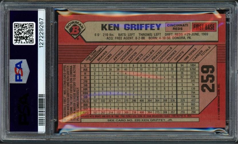 Ken Griffey Jr. & Sr. Signed 1989 Bowman RC #259 PSA 8 Auto GM 10 PSA/DNA - 2