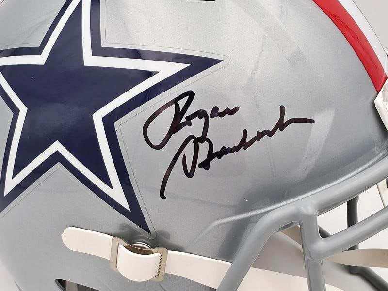 Roger Staubach Auto Cowboys 1976 Throwback Silver Full Size Rep Helmet Beckett - 2