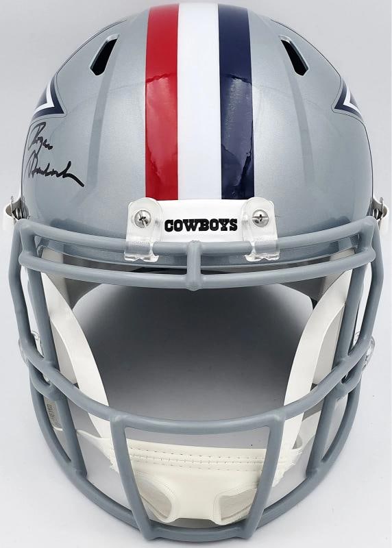 Roger Staubach Auto Cowboys 1976 Throwback Silver Full Size Rep Helmet Beckett - 3