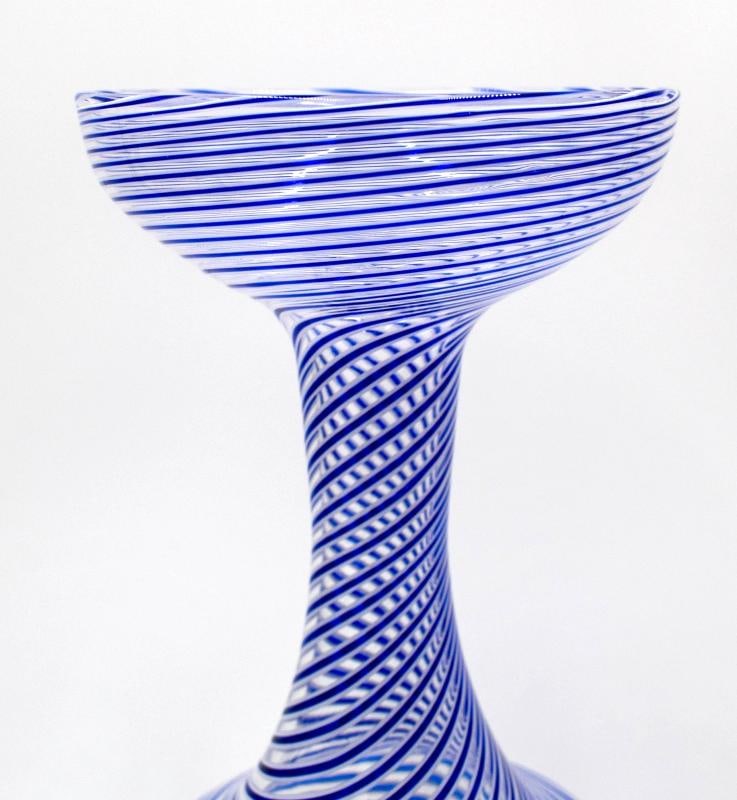 Saint Louis France Art Glass Vase Blue and White Strip on a Clear Glass Vase - 3