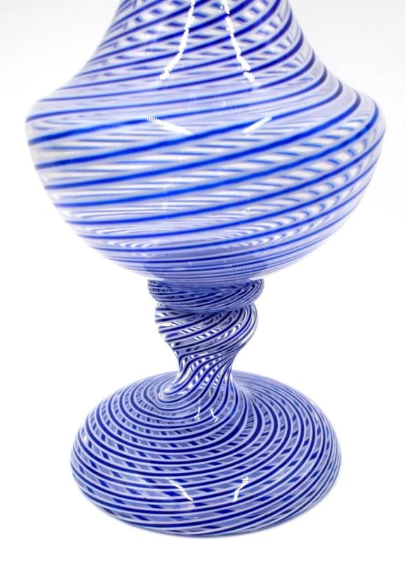 Saint Louis France Art Glass Vase Blue and White Strip on a Clear Glass Vase - 5
