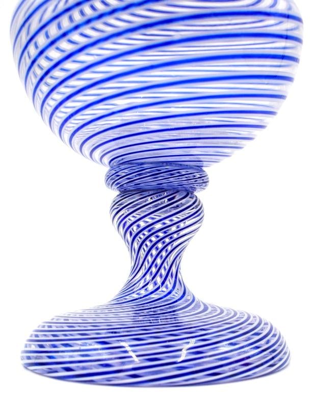 Saint Louis France Art Glass Vase Blue and White Strip on a Clear Glass Vase - 6
